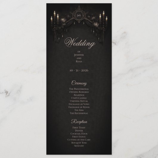 Menu Elegant floral Gothic Halloween Wedding Program (Devant)