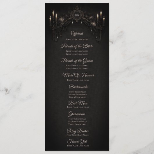 Menu Elegant floral Gothic Halloween Wedding Program (Dos)