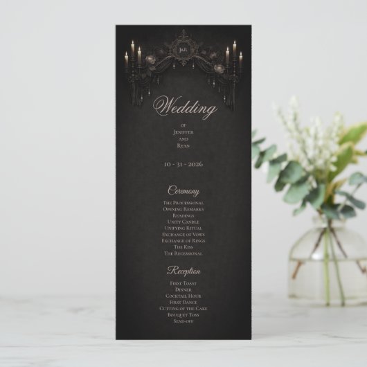Menu Elegant floral Gothic Halloween Wedding Program (Debout devant)