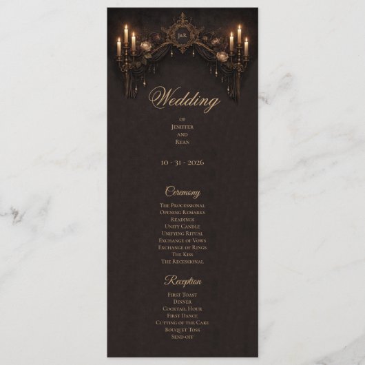 Menu Elegant floral Gothic Halloween Wedding Program (Devant)
