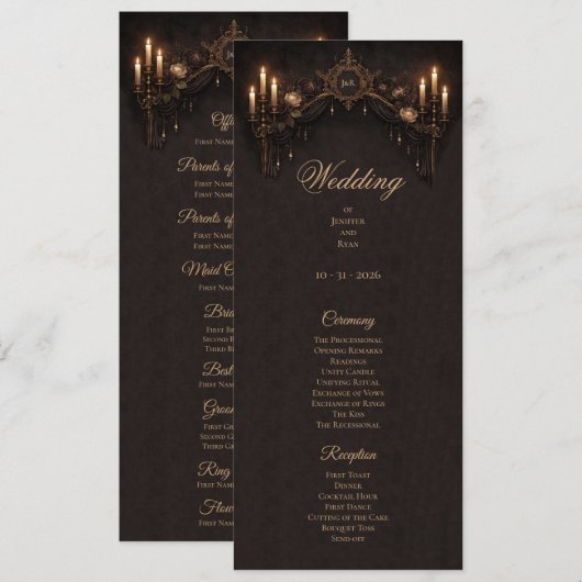 Menu Elegant floral Gothic Halloween Wedding Program (Devant / Derrière)