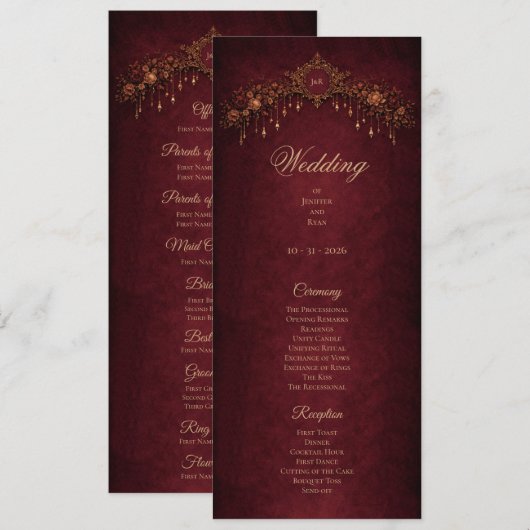 Menu Elegant floral Gothic Halloween Wedding Program (Devant / Derrière)
