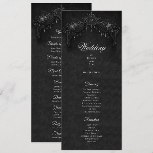 Menu Elegant floral Gothic Halloween Wedding Program (Devant / Derrière)