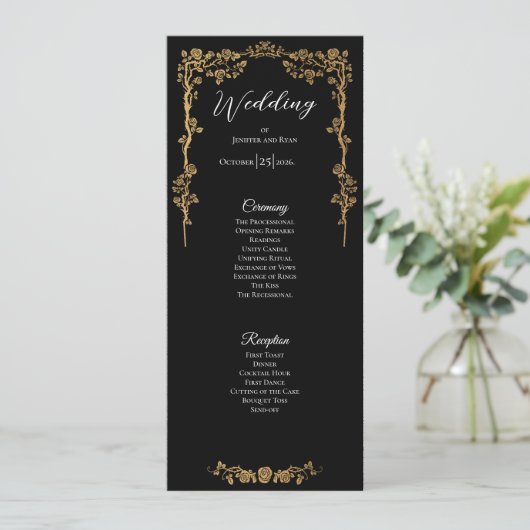 Menu Elegant floral Gothic Wedding Program (Debout devant)