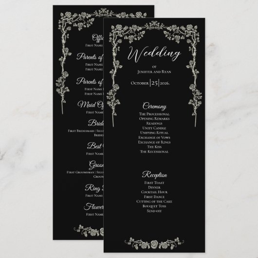 Menu Elegant floral Gothic Wedding Program (Devant / Derrière)
