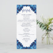Menu Elégant Floral Navy Blue & Marbre blanc Mariage (Debout devant)