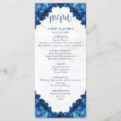 Menu Elégant Floral Navy Blue & Marbre blanc Mariage (Devant)