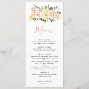 Menu Élégant Floral or Dusty Rose rose pâle Mariage