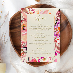 Menu Élégant floral personnalisé aquarelle rose mariage