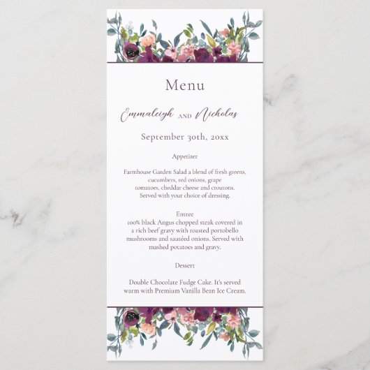 Menu Élégant floral | Purple Mariage Garland (Devant)