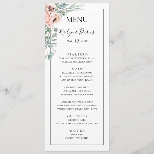 Menu Élégant flou | Dîner Mariage Black Frame (Devant)