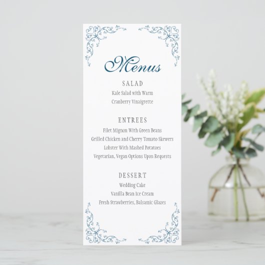 Menu Elegant Flourish Ocean Blue Wedding (Staand voorkant)
