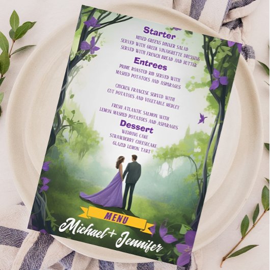 Menu Élégant Forêt violette Personnalisable Mariage flo