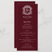 Menu Elegant Formal Monogram Crest Burgundy Wedding (Devant / Derrière)