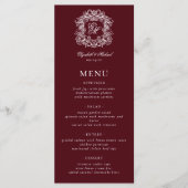 Menu Elegant Formal Monogram Crest Burgundy Wedding (Devant)