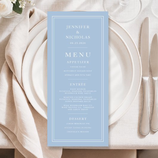 Menu Elegant Formal Powder Blue Wedding