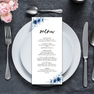 Menu Élégant Français Vintage bleu Mariage floral