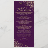Menu Elégant Frills en or sur Plum Purple Mariage (Devant)