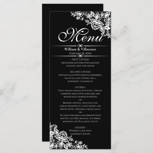 Menu Elégant frites d'argent sur noir (Devant / Derrière)