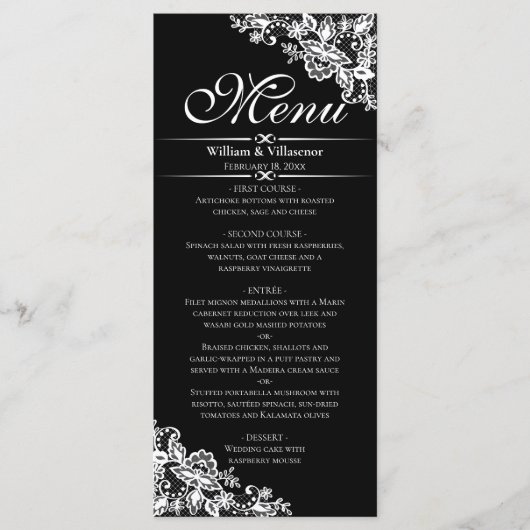 Menu Elégant frites d'argent sur noir (Devant)