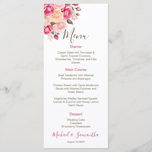 Menu Élégant Fucia Rose rose et ivoire Mariage (Devant)