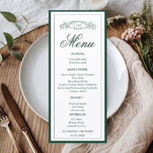 Menu Élégant G reen botanique crête mariage monogramme