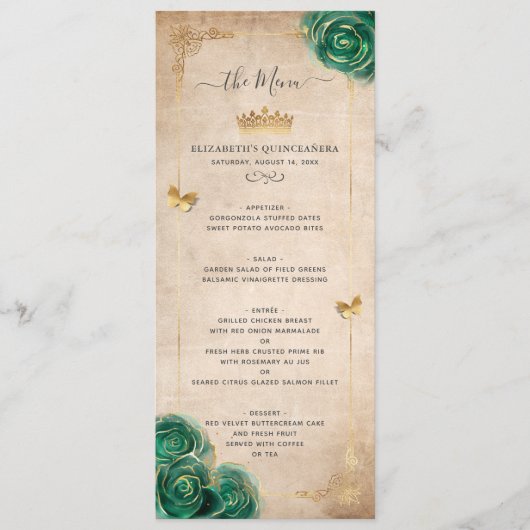 Menu Elegant Gold and Green Roses Watercolor Floral (Devant)