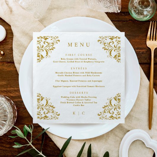 Menu Elegant Gold  Classic Wedding Servet