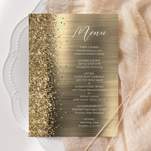 Menu Elegant Gold Glam Glitter Script Wedding