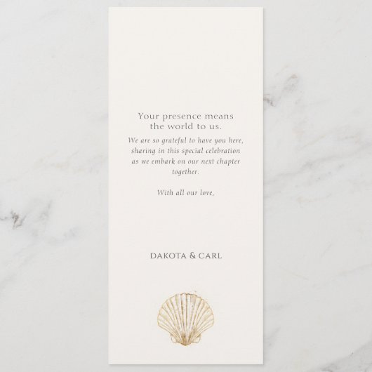 Menu Elegant Gold Seashell Creamy Double Side Wedding  (Dos)