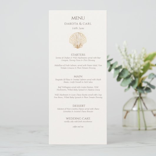 Menu Elegant Gold Seashell Creamy Double Side Wedding  (Debout devant)