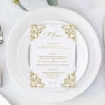 Menu Élégant Gold Vintage Classic Mariage<br><div class="desc">Elegant Gold Mariage Menu : Ce menu de mariage vintage de luxe est parfait pour un mariage classique élégant. Il dispose d'une vintage bordure ornée avec une calligraphie moderne et élégante. Voir tous les produits or mariage assortis ci-dessous.</div>