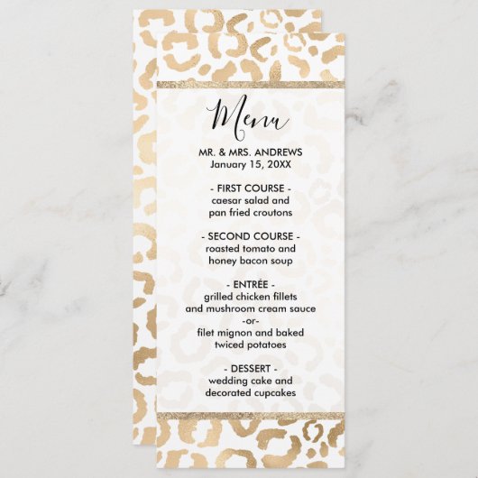 Menu Elegant Gold White Leopard Cheetah Animal Print (Devant / Derrière)