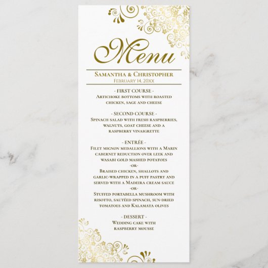 Menu Elégant Golden Frills sur Mariage blanc (Devant)