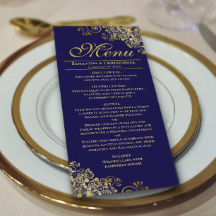 Menu Elégant Golden Frills sur Mariage bleu marine