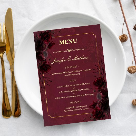 Menu Elegant Gothic Romance Wedding