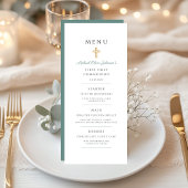 Menu Elegant Green Religious Cross Boy First Communion