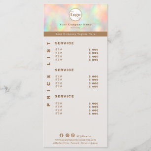Menu Elégant Holographique Beauticier Prix List Service
