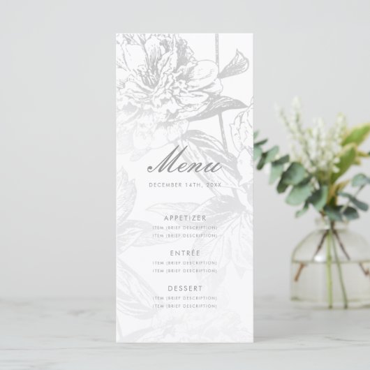 Menu Elegant Huwelijk Eenvoudig Modern Bloemen Zil (Staand voorkant)