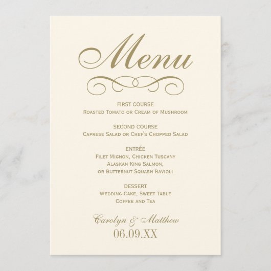 Menu Élégant ivoire d'antiquité or Scroll Mariage Monog (Devant)