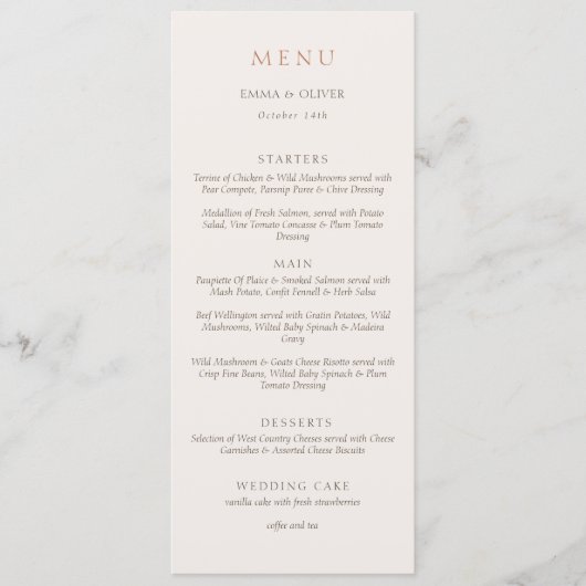 Menu Elegant Ivory Copper Script Double Side Wedding  (Devant)