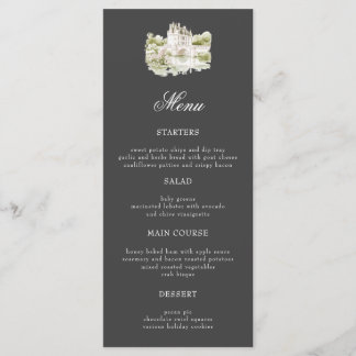 Menu Élégant Jardin de Manoir à l'Aquarelle Mariage Gri