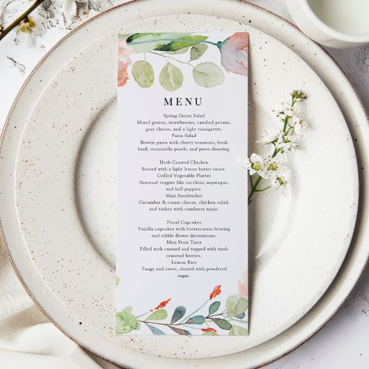 Menu Élégant jardin fleuri Fête des mariées déjeuner