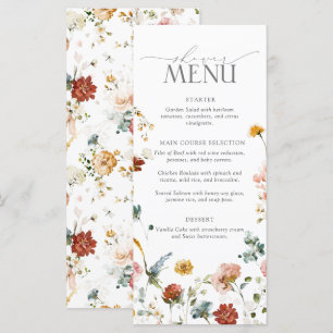 Menu Elégant Jardin Fleurs Fête des mariées aquarelle