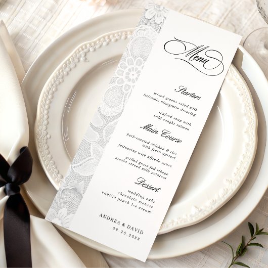 Menu Elegant Lace Classic Vintage Black & White Wedding