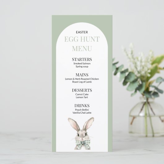 Menu Elégant lapin vert aquarelle Rabbit chasse oeufs (Debout devant)