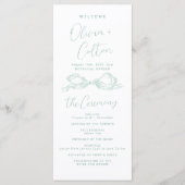 Menu Elegant Light Green Hand Drawn Bow Wedding Program (Devant)