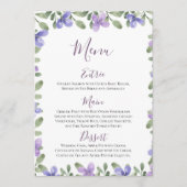 Menu Elégant Lilac Dusty Blue Floral Mariage Réception (Devant)