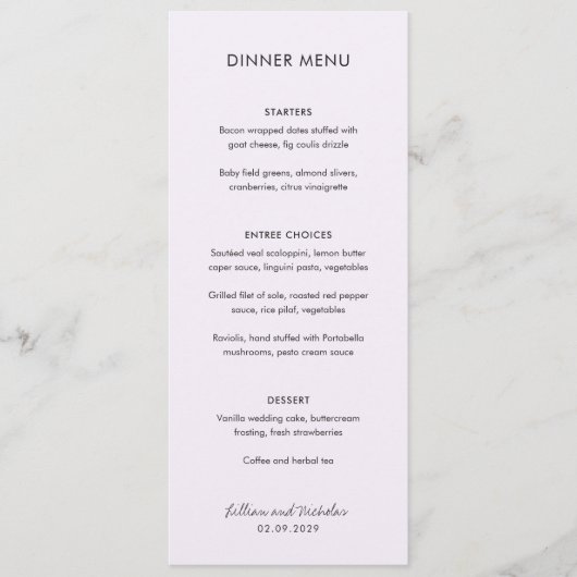 Menu Élégant Lilac Mariage moderne (Devant)