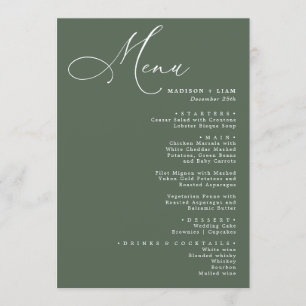 Menu Elégant Lovely calligraphie Mariage vert